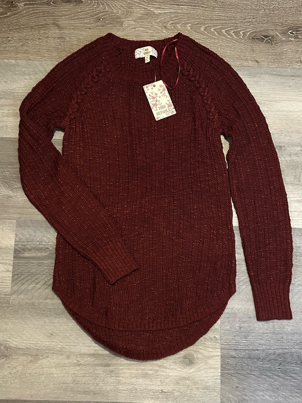 NWT XS Pink Republic Burgundy Knit Swetaer